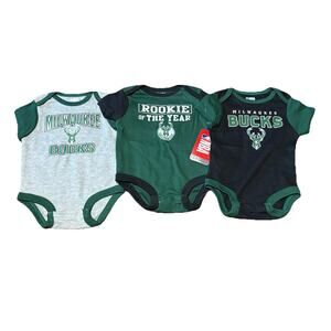 Milwaukee Bucks NBA 3pc Jersey Tank Creeper Set Infant Baby Bodysuit Size 0-3 Mo